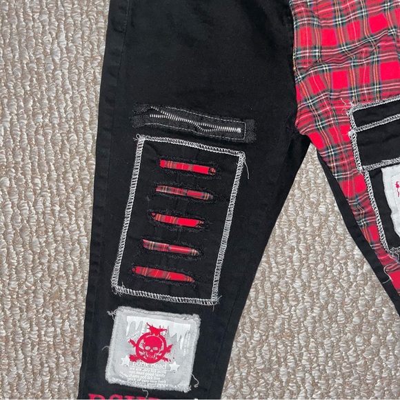Men’s Red and Black Plaid Punk Inspired Jeans - Picture 2 of 6